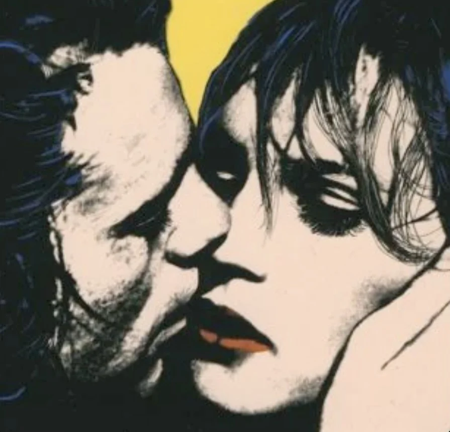 Poster for Eddie and Suzanne: drawn close-up of a kissing couple